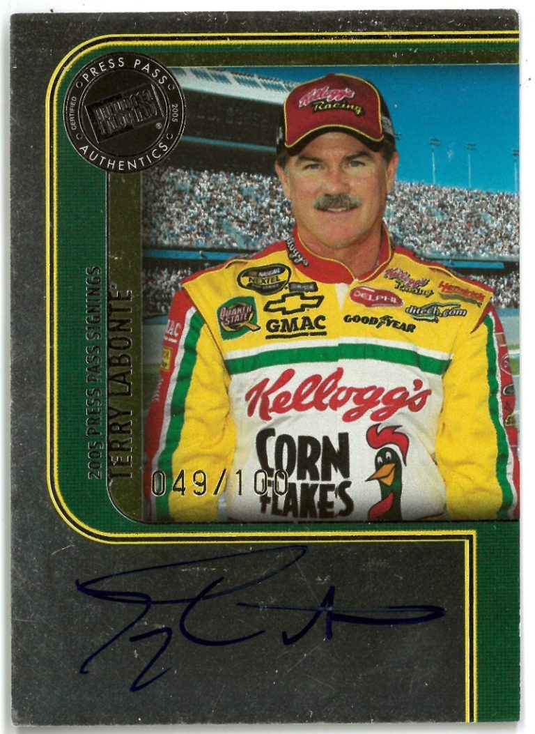 Terry Labonte signed 2005 Press Pass Authentics Signings On Card Auto- 049/100