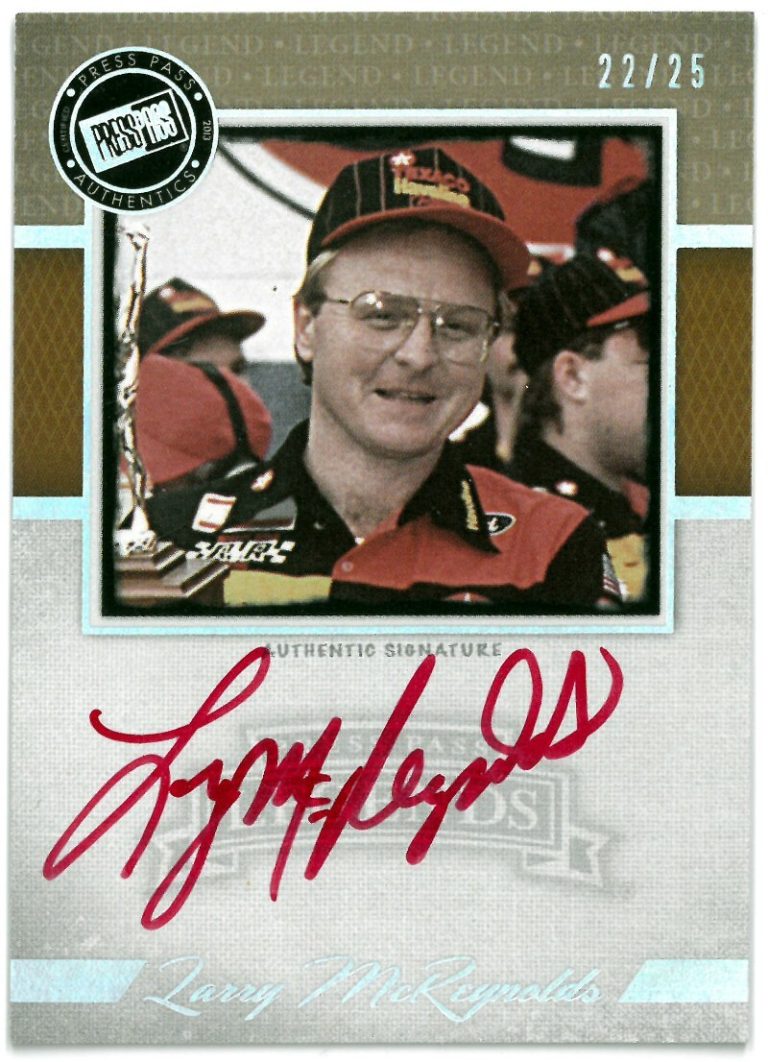 Larry McReynolds signed 2013 Press Pass Authentics NASCAR Legends On Card Auto