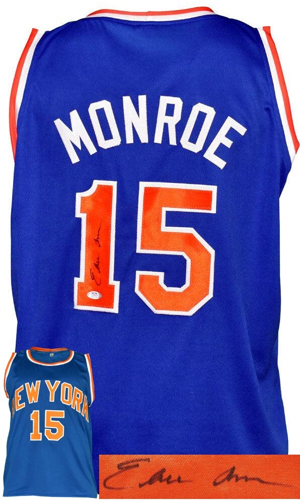 Earl Monroe signed New York Blue TB Custom Stitched Pro Style Basketball Jersey-