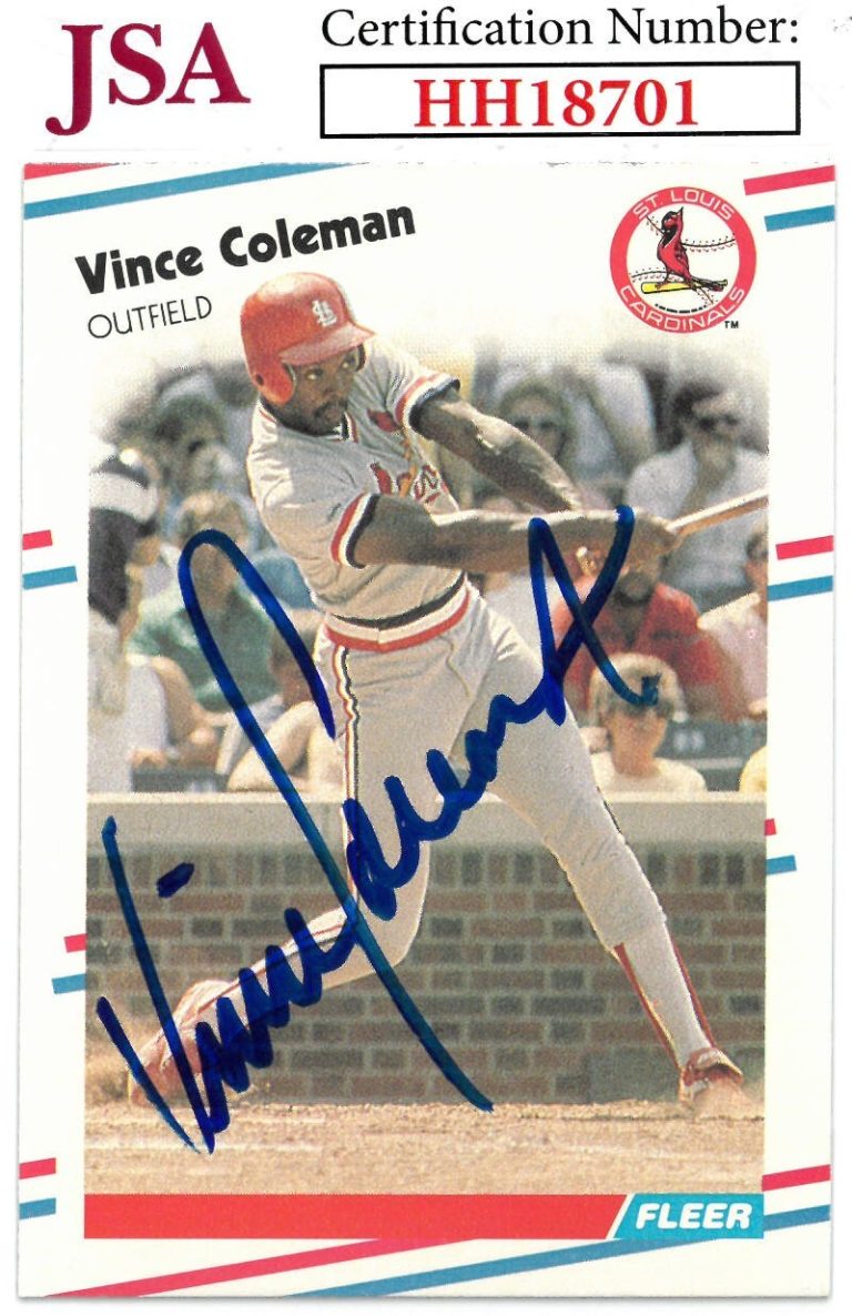 Vince Coleman signed 1988 Fleer Baseball On Card Auto #27 - JSA (Cardinals)