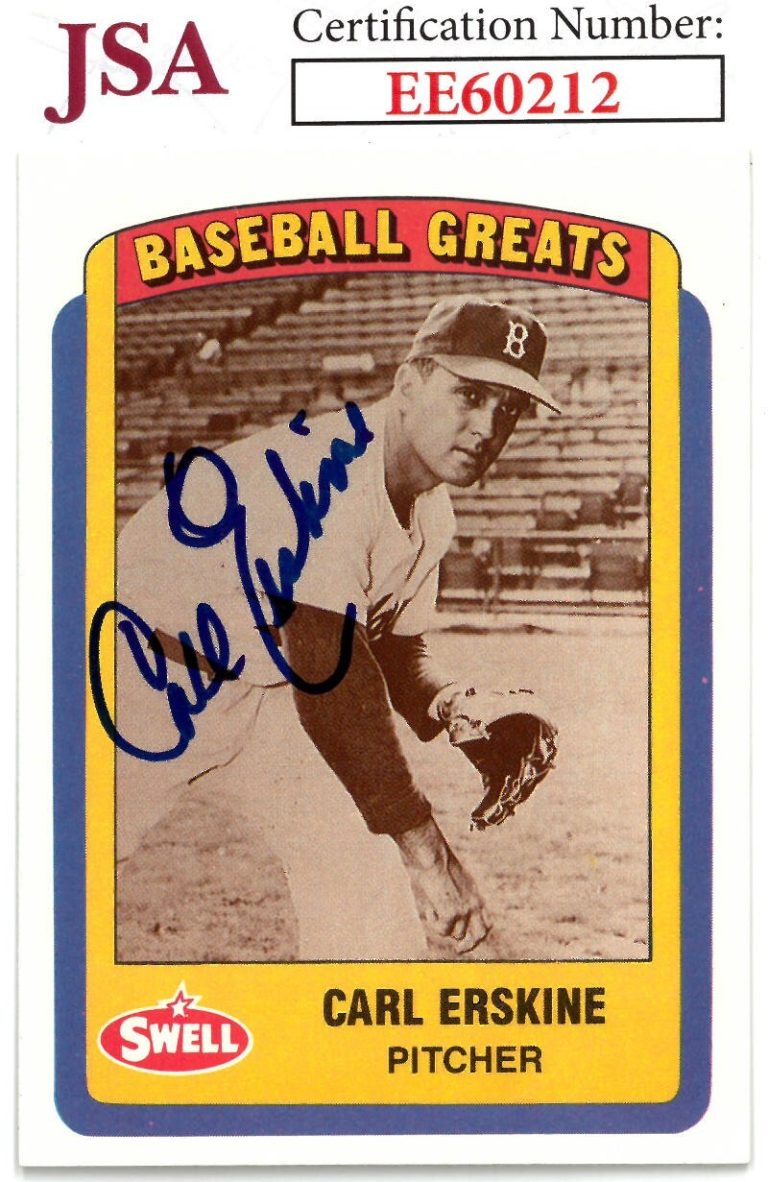 Carl Erskine signed 1990 Swell Baseball Greats On Card Auto #36- JSA #EE60212