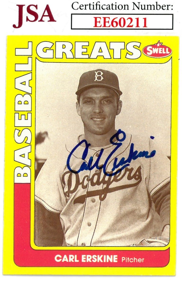 Carl Erskine signed 1990 Swell Baseball Greats On Card Auto #27- JSA #EE60211