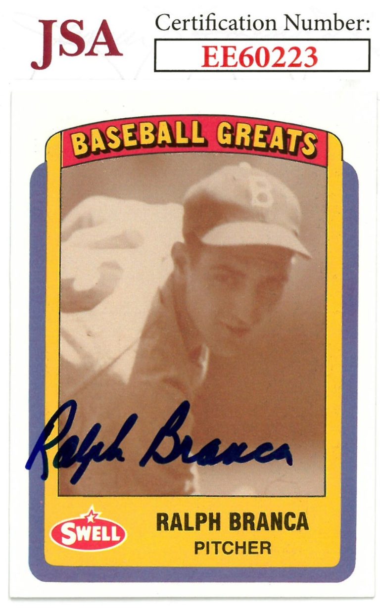 Ralph Branca signed 1990 Swell Baseball Greats On Card Auto #133- JSA #EE60223