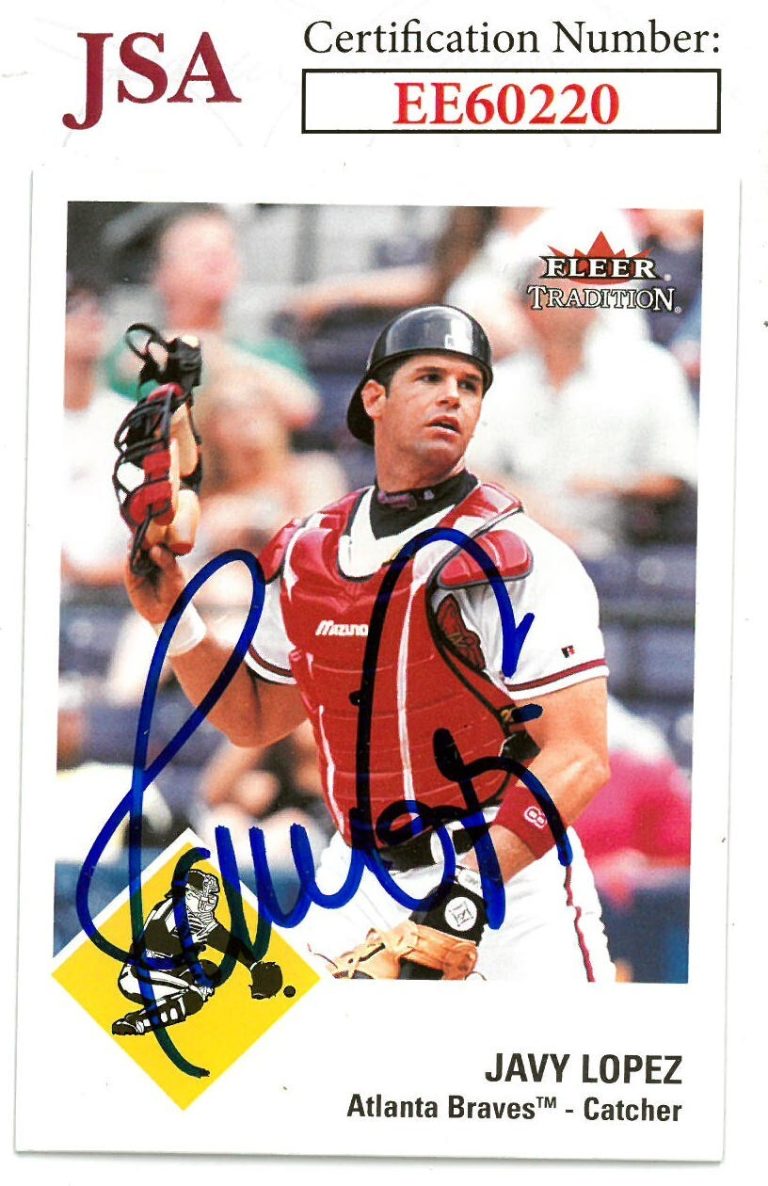 Javy Lopez signed 2003 Fleer Tradition Baseball On Card Auto #181- JSA #EE60220