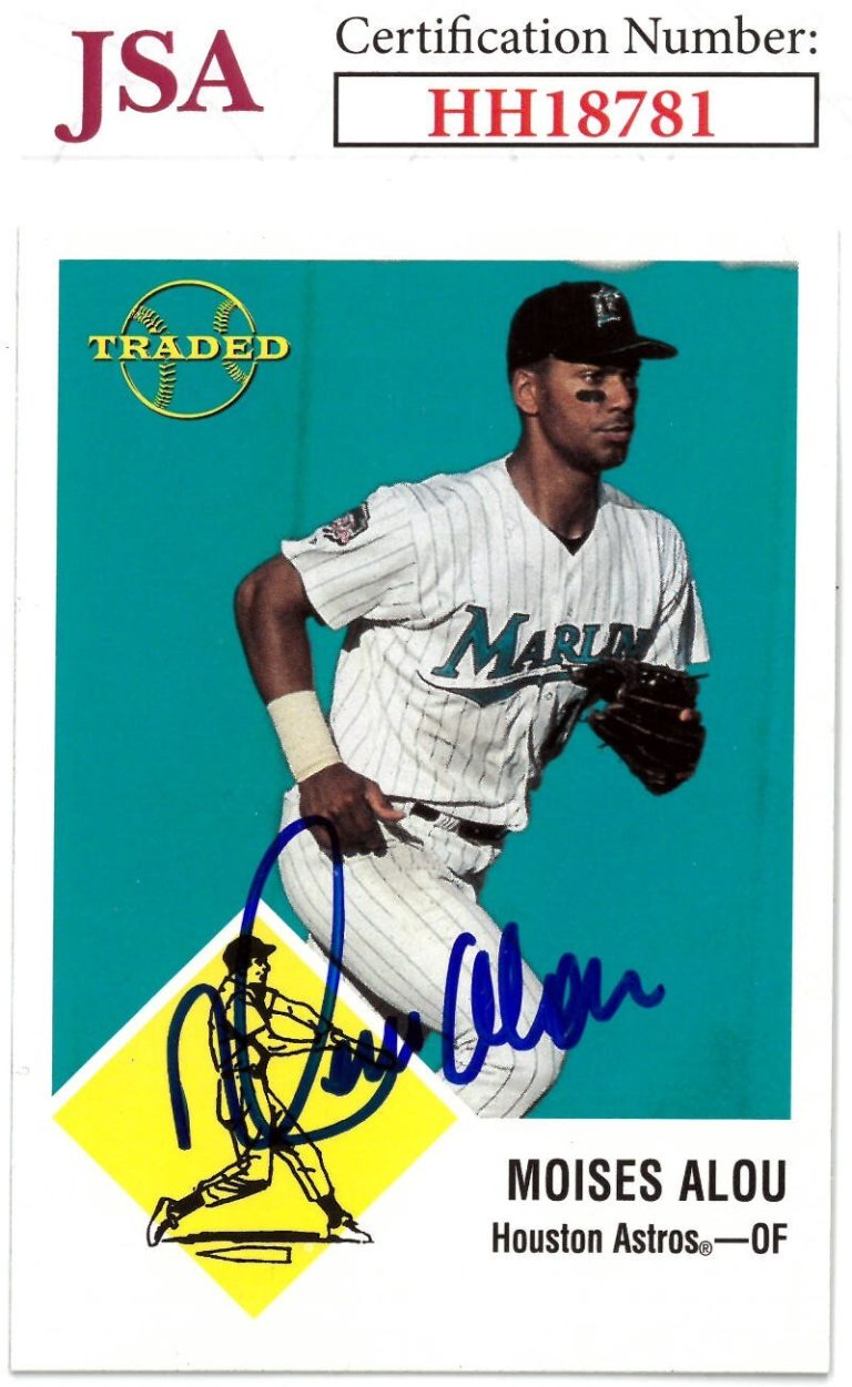 Moises Alou signed 1998 Fleer Tradition Baseball On Card Auto #24- JSA