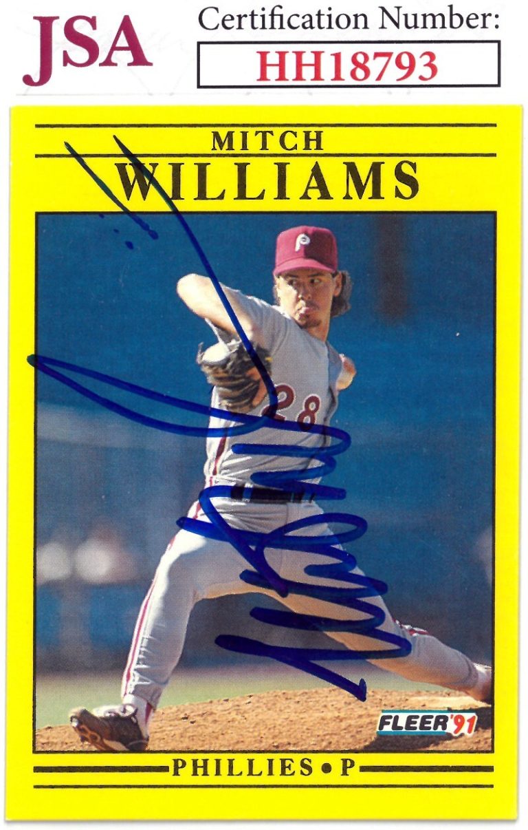 Mitch Williams signed 1991 Fleer Update Baseball On Card Auto #U-110- JSA