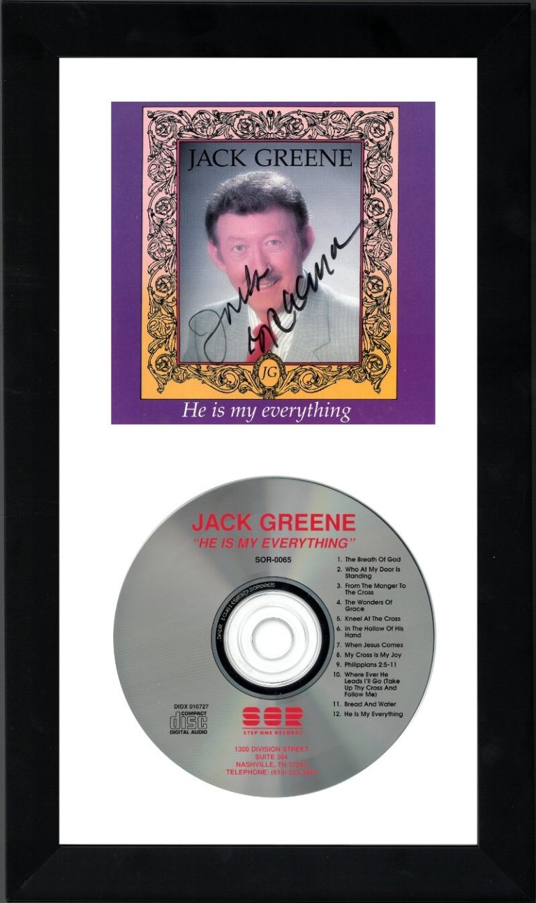 Jack Greene signed 1991 He is my everything Album Cover w/CD Framed 6.5