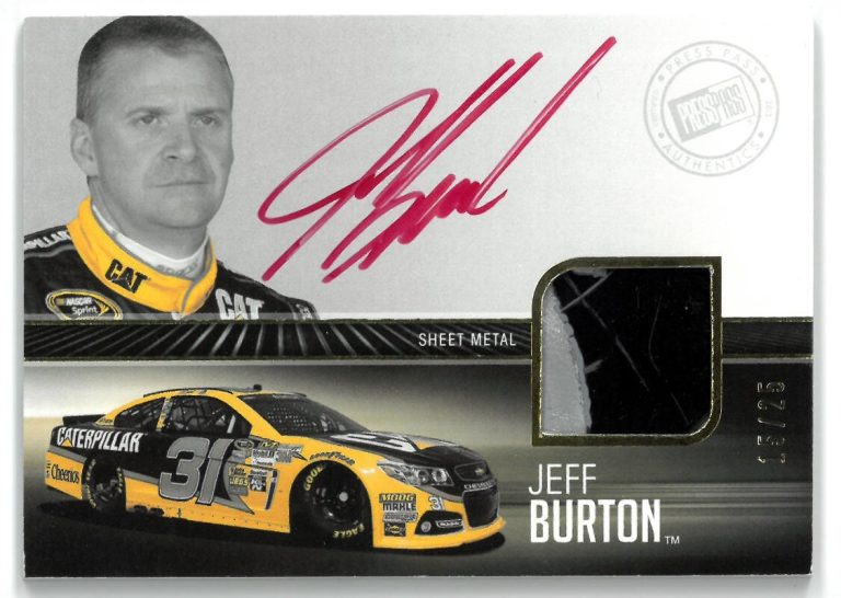Jeff Burton signed 2013 Press Pass Redline Relics On Card Auto 15/25  #RRSE-JB