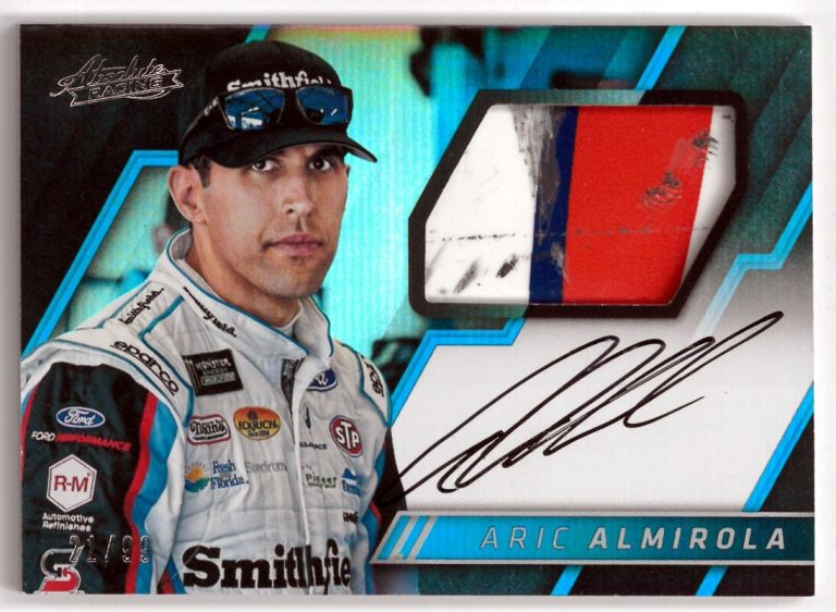 Aric Almirola signed 2017 Panini Absolute Racing NASCAR On Card Auto/Relic-21/99