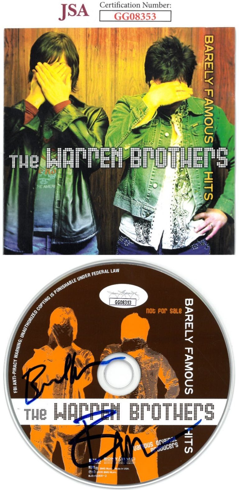 The Warren Brothers dual signed 2005 Barely Famous Hits Album CD/Booklet  JSA