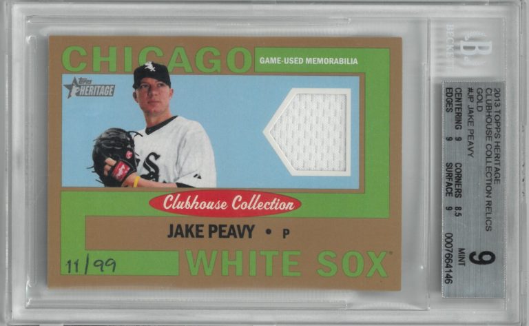 Jake Peavy 2013 Topps Heritage Relics Gold Card #JP- Beckett/BGS Graded 9 Mint