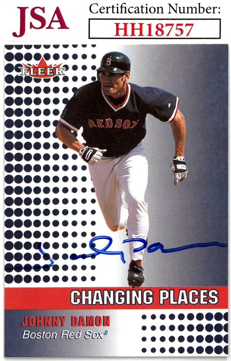 Johnny Damon signed 2002 Fleer Changing Places On Card Auto #461 Boston - JSA