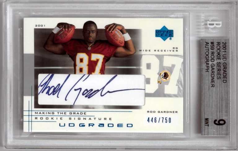 Rod Gardner 2001 Upper Deck RC AUTO Card #59 Washington  /750- BGS Graded 9 Mint