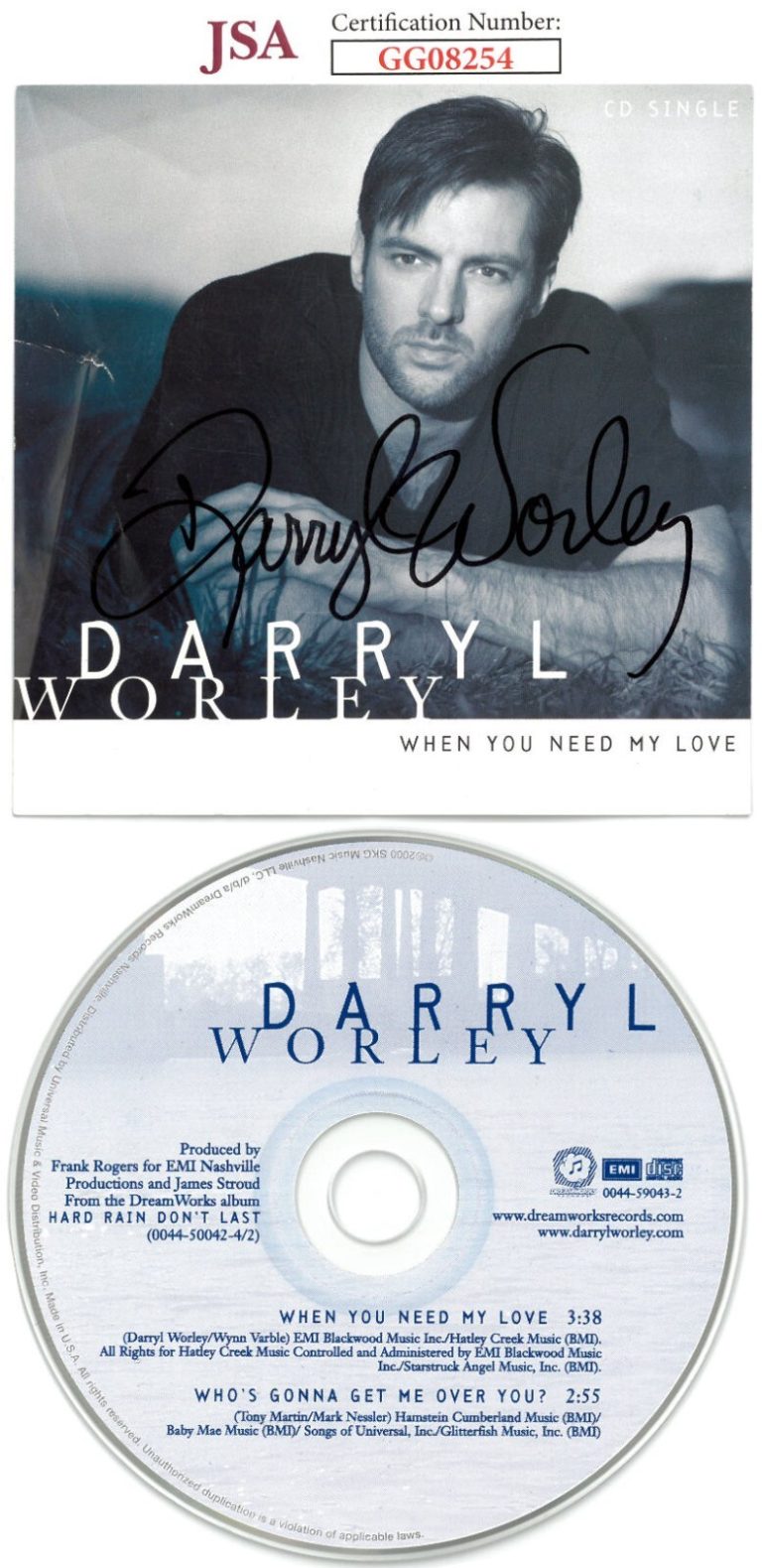 Darryl Worley signed 2000 When You Need My Love Album Cover w/ CD & Case imperfe