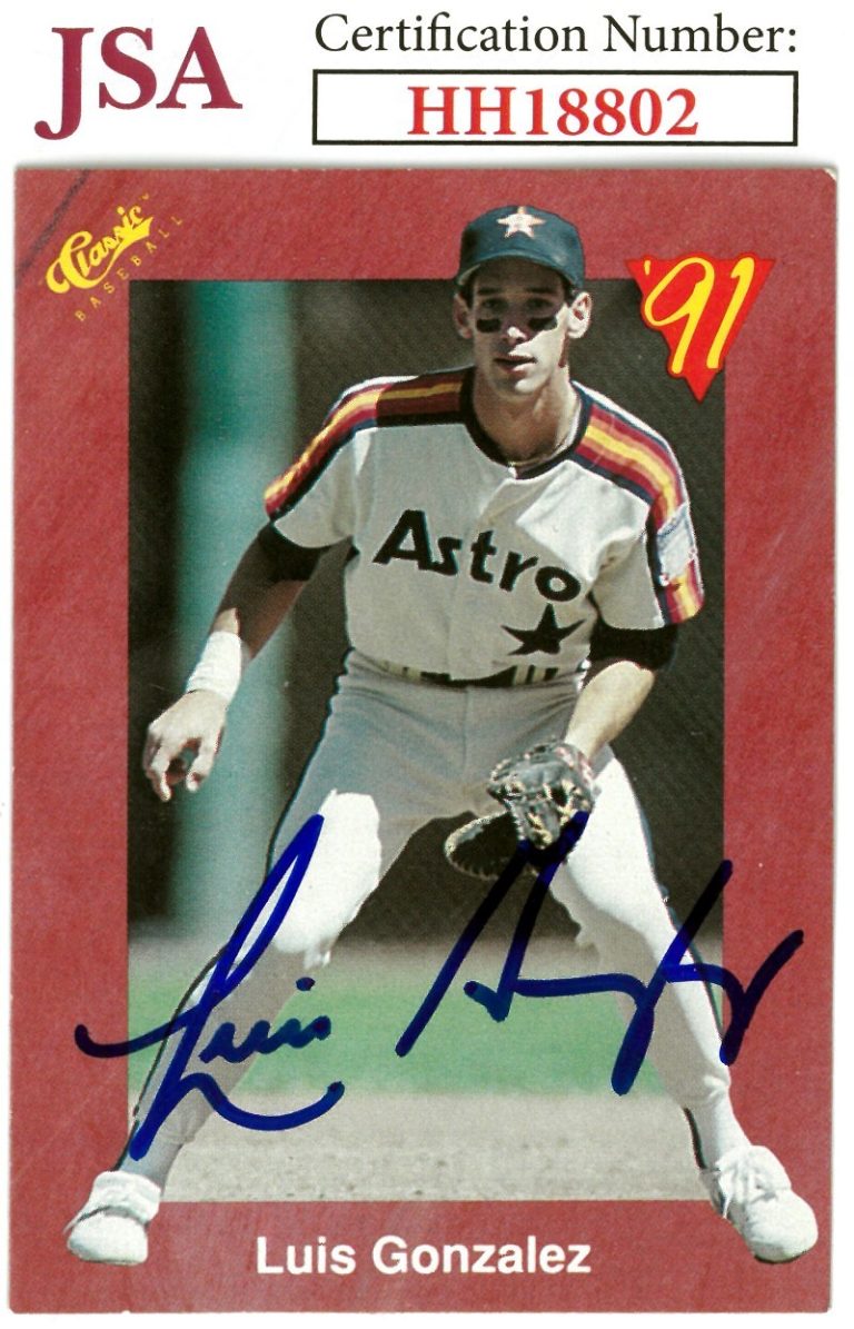 Luis Gonzalez signed 1991 Classic Rookie Baseball On Card Auto (RC) #T91- JSA