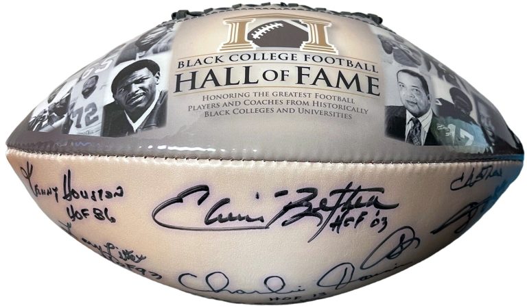 Black NCAA Football HOF Logo Football- 8 sigs Ed Too Tall, K. Houston,Slater BAS
