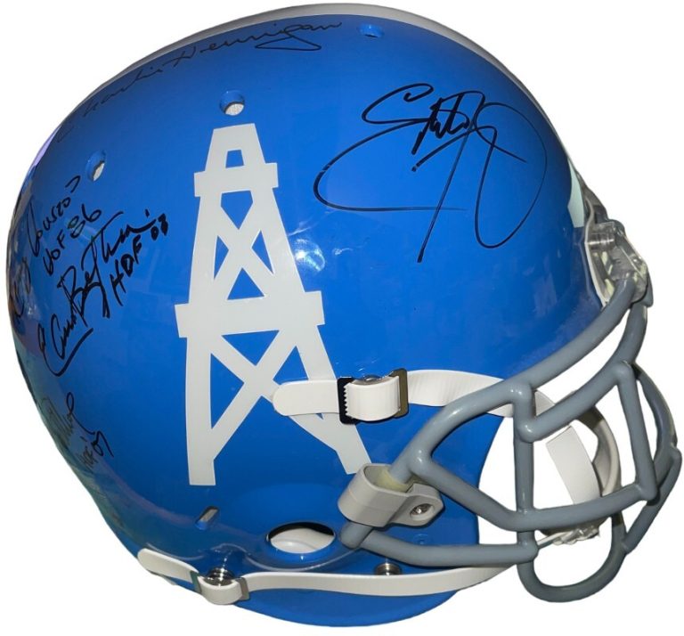 Houston Oilers signed OFC Riddell NFL TB Helmet 8 Legends sigs Campbell/Moon PSA