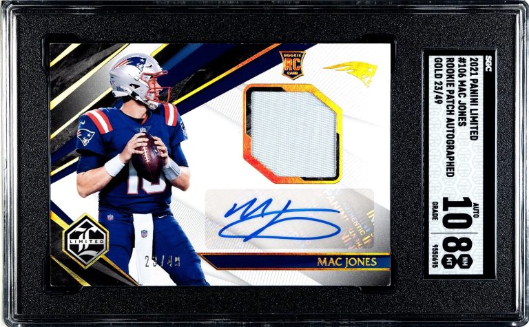 Mac Jones signed 2021 Panini Patch Auto Rookie Card RPA SGC Graded 8/10 Auto /49