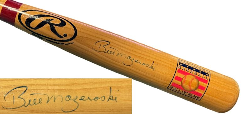Bill Mazeroski signed Rawlings National Baseball Hall Of Fame Logo Blonde Bat– B