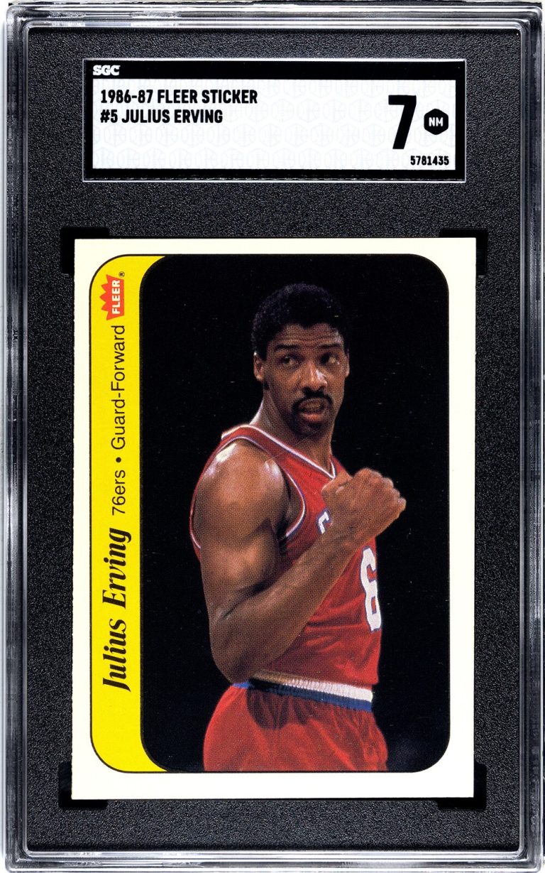 Julius Erving 1986-87 Fleer Sticker Card #5- SGC Graded 7 NM (Philadelphia 76ers