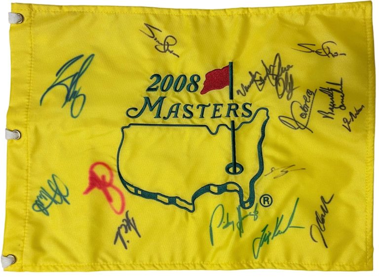 2008 Masters PGA Pin Flag 15 Sigs: Angel Cabrera/Snedeker/Harrington - Beckett