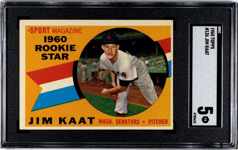 Jim Kaat 1960 Topps Rookie Card (RC) #136- SGC Graded 5 EX
