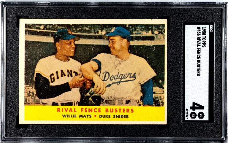 Willie Mays & Duke Snider 1958 Topps Rival Fence Busters Card #436- SGC Graded 4