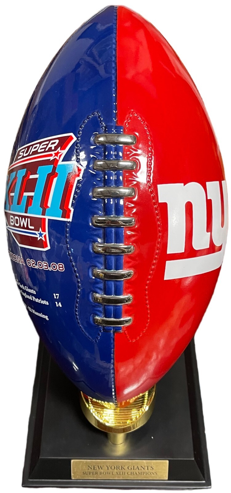 New York Giants 2007 Super Bowl XLII Porcelain 13” Trophy/Football - PRISTIINE