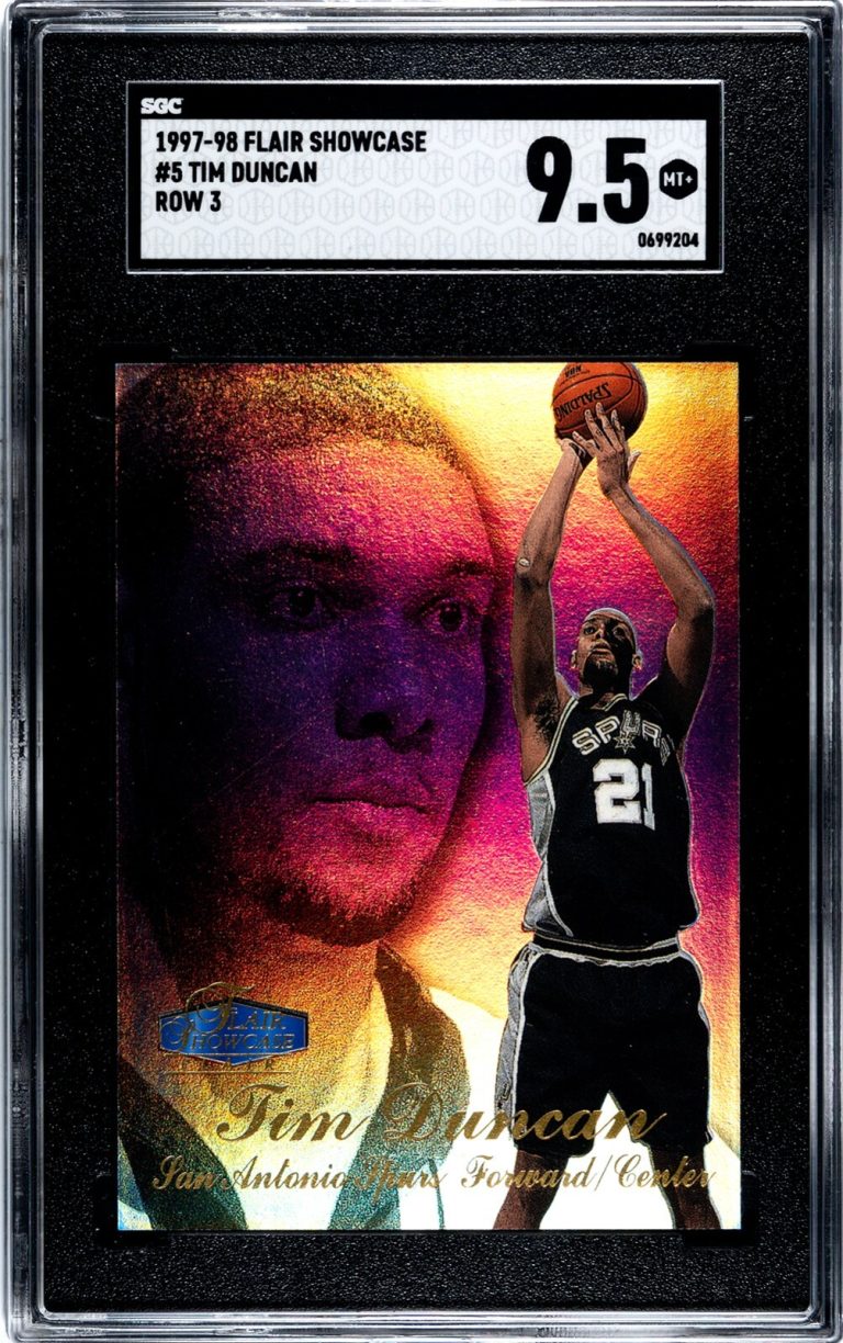 Tim Duncan 1997-98 Flair Showcase Row 3 Rookie Card #5- SGC Graded 9.5 MT+