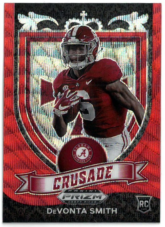DeVonta Smith 2021 Panini Prizm Draft Picks Crusades Ruby Red Wave Rookie Card