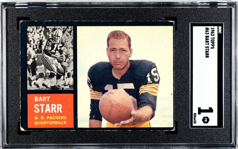 Bart Starr 1962 Topps Card #63- SGC Graded 1 Poor (Green Bay Packers)