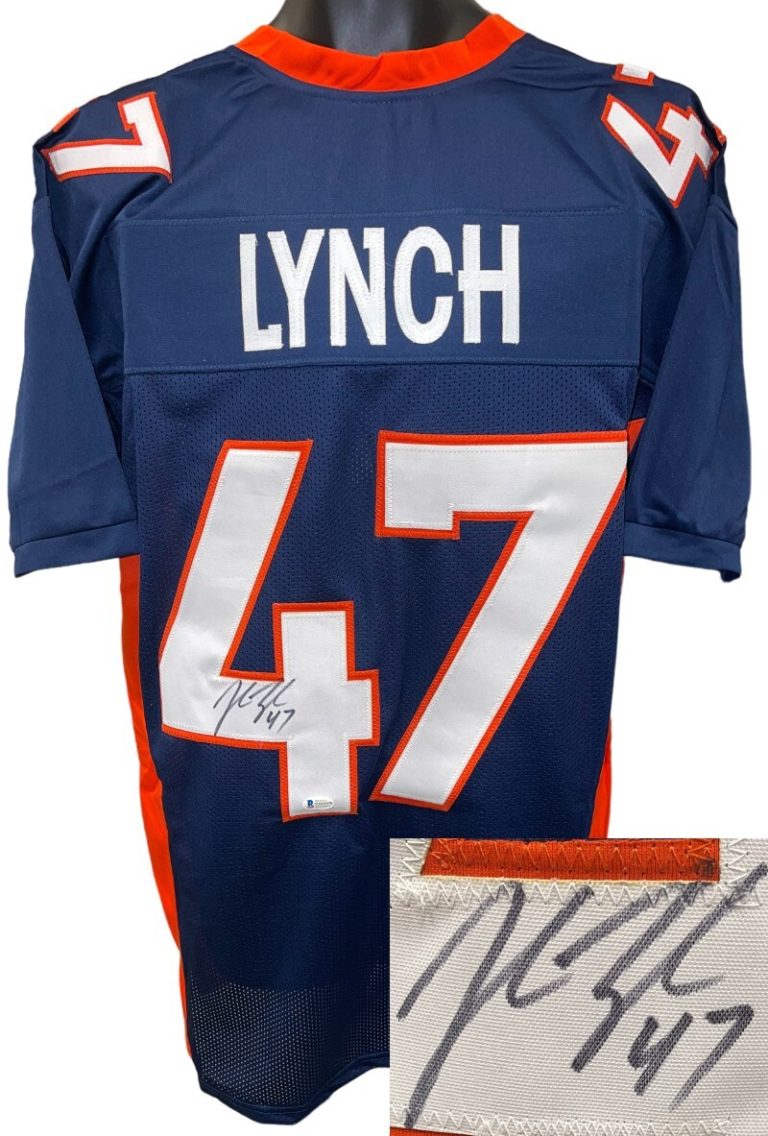 John Lynch signed Denver Navy Custom Stitched Pro Style Football Jersey #47 XL-