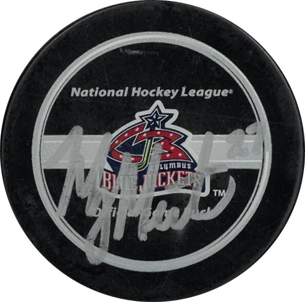 Manny Malhotra signed Columbus Blue Jackets Logo NHL Hockey Puck - Team COA