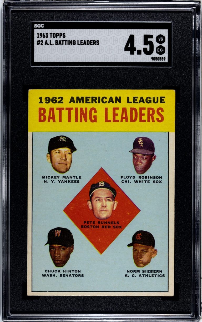 1963 Topps Card AL Batting Leaders #2- Mickey Mantle- SGC Graded 4.5 VG-EX+