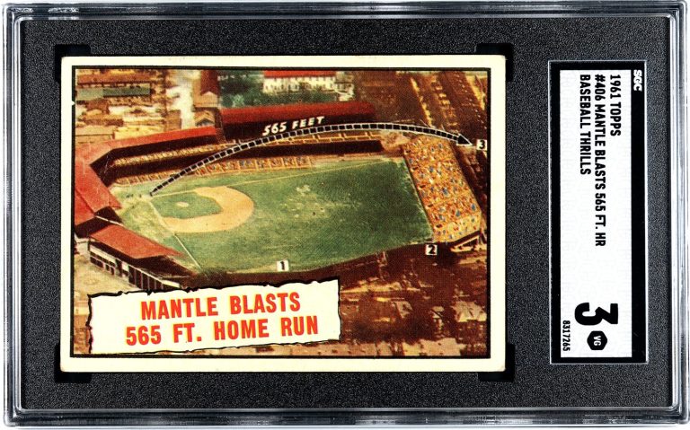 Mickey Mantle 1961 Topps Blasts 565 FT Home Run Card #406- SGC Graded 3 VG