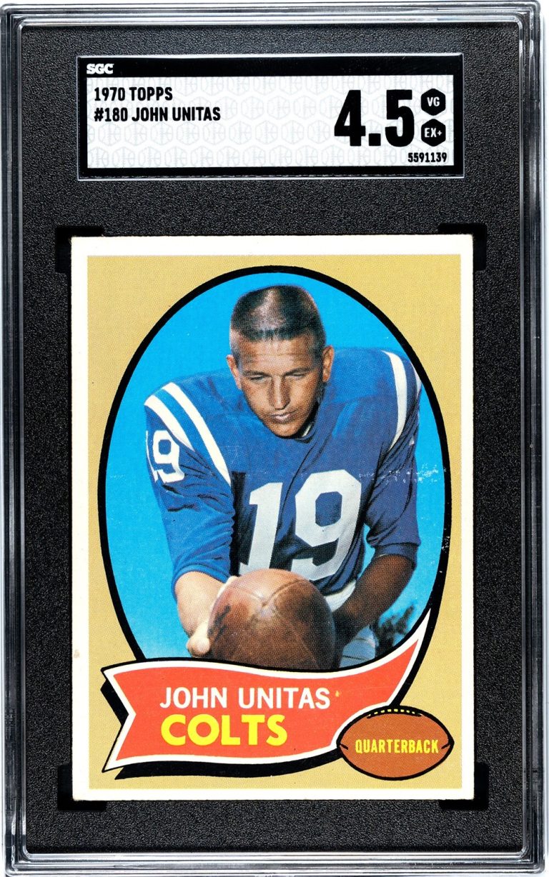 Johnny Unitas 1970 Topps Card #180- SGC Graded 4.5 VG-EX+ (Baltimore Colts)
