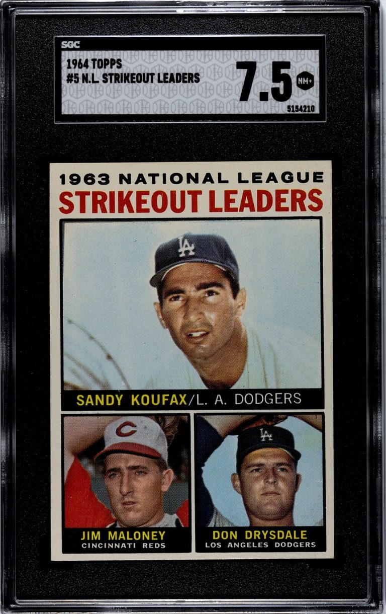 Sandy Koufax/Don Drysdale 1964 Topps NL Strikeout Card #5 - SGC Graded 7.5 NM+