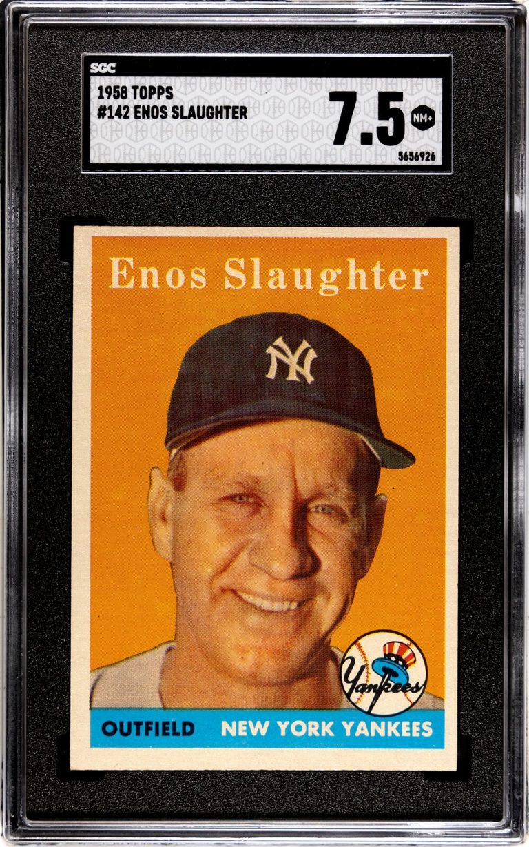 Enos Slaughter 1958 Topps Baseball Card #142- SGC Graded 7.5 NM+