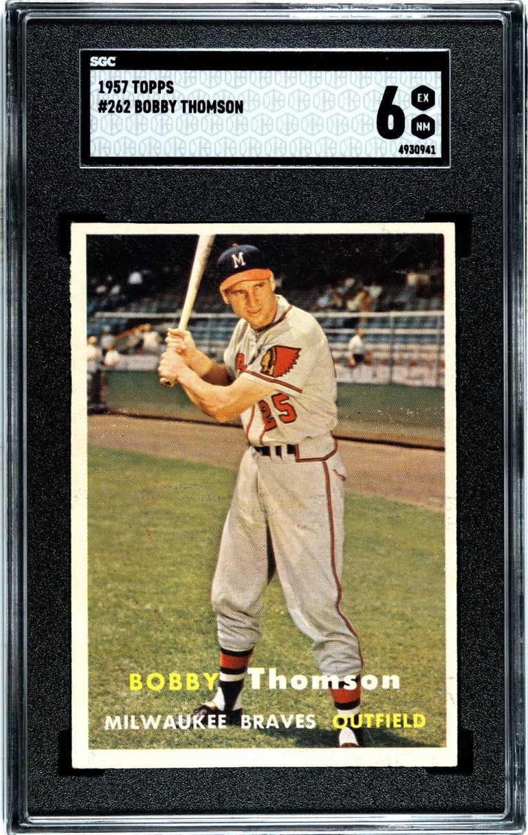 Bobby Thomson 1957 Topps Baseball Card #262 Milwaukee Braves- SGC Graded 6 EX-NM