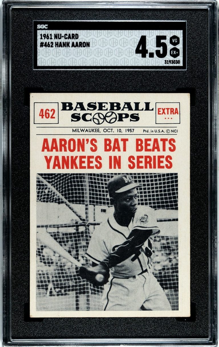 Hank Aaron 1961 NU-Card Scoops Baseball Card #462- SGC Graded 4.5 VG-EX+