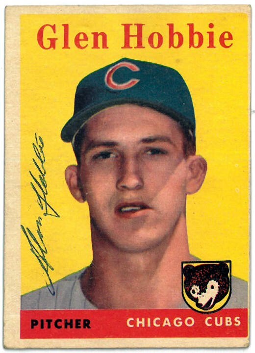Glen Hobbie signed 1958 Topps On Card Auto #467- COA (Chicago Cubs)