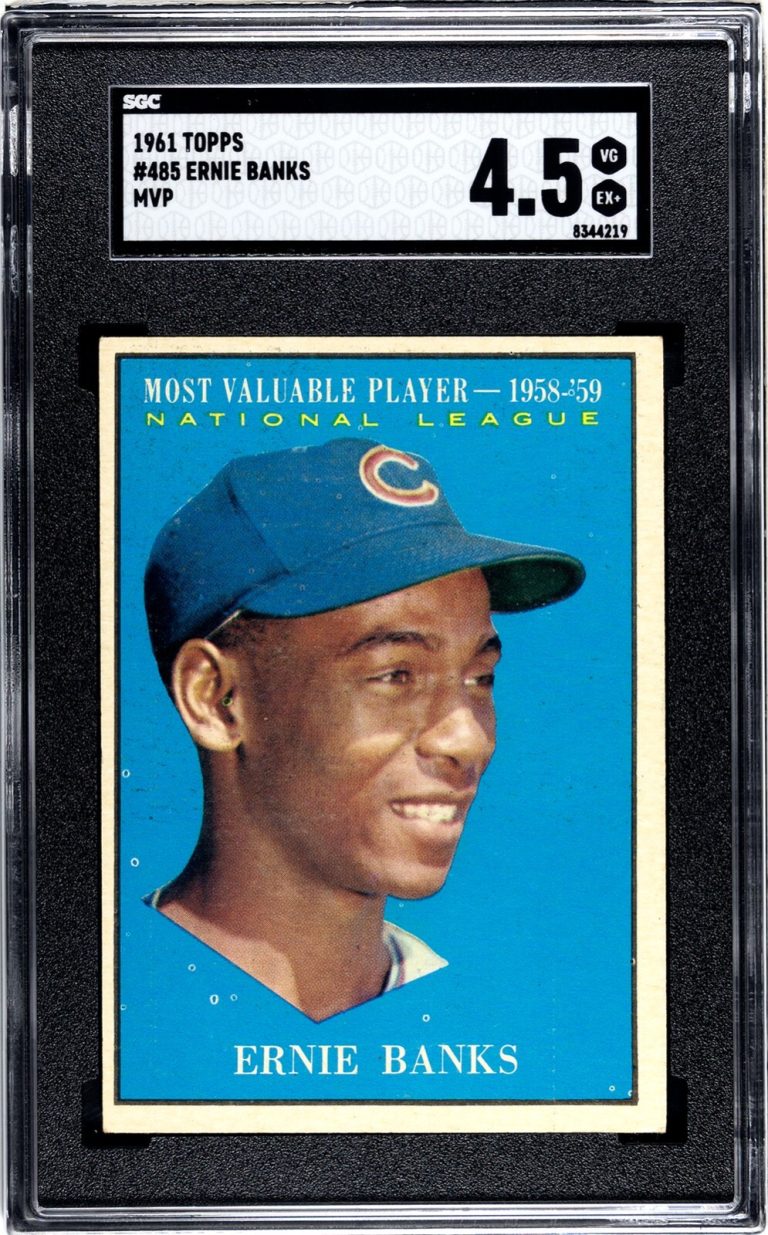 Ernie Banks 1961 Topps Most Valuable Player Card #485- SGC Graded 4.5 VG-EX+