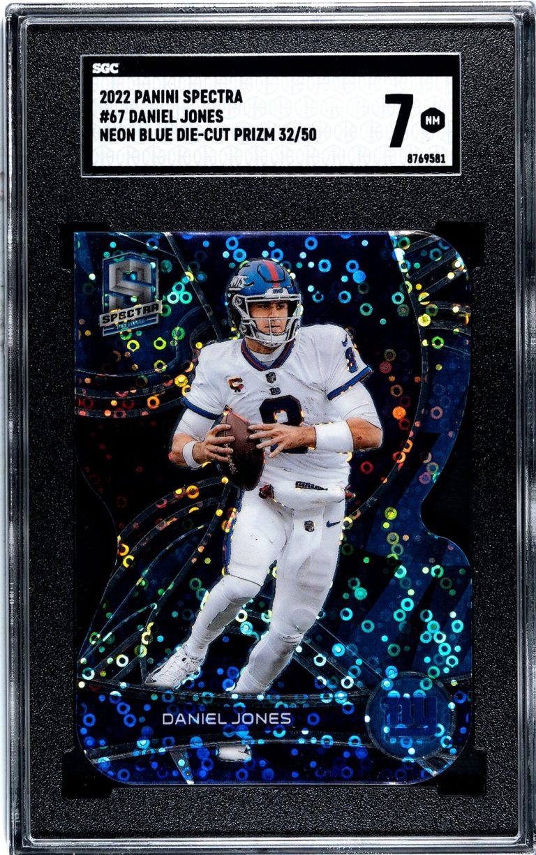 Daniel Jones 2022 Panini Spectra Neon Blue DIe-Cut Prizm /50 - SGC Graded 7 NM