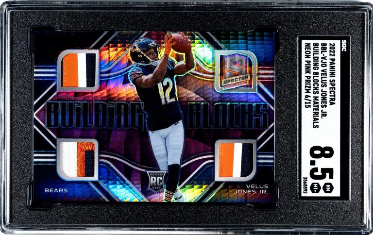 Velus Jones, Jr. 2022 Spectra Materials Neon Prizm RC/15- SGC Graded 8.5 NM-MT+