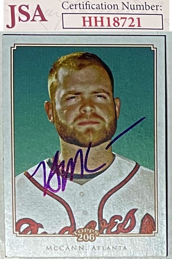 Brian McCann signed 2010 Topps 206 Baseball On Card Auto #41 Braves JSA #HH18721