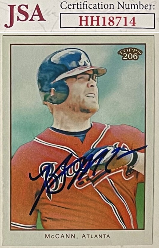 Brian McCann signed 2009 Topps 206 Baseball On Card Auto #156 Atlanta Braves JSA