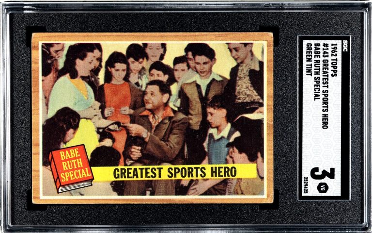 Babe Ruth 1962 Topps Greatest Sports Hero Green Tint Special Card- SGC Graded 3