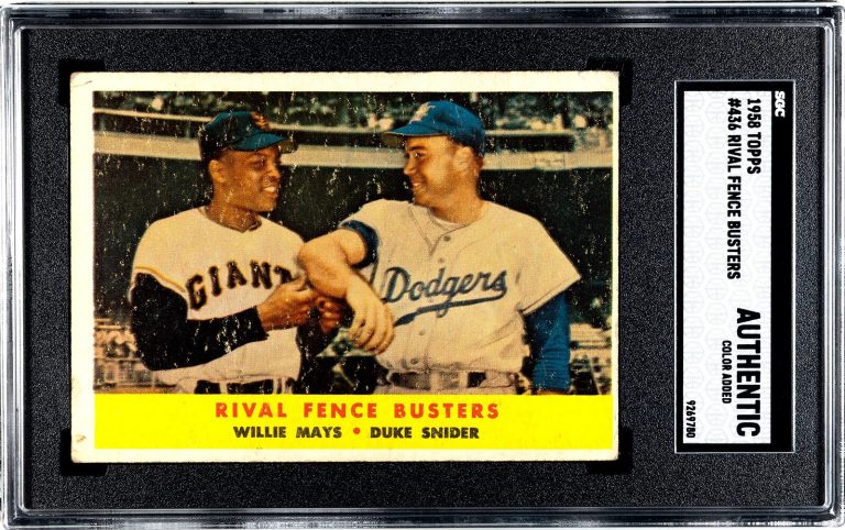 Willie Mays/Duke Snider 1958 Topps Rival Fence Busters Baseball Card #436- SGC S