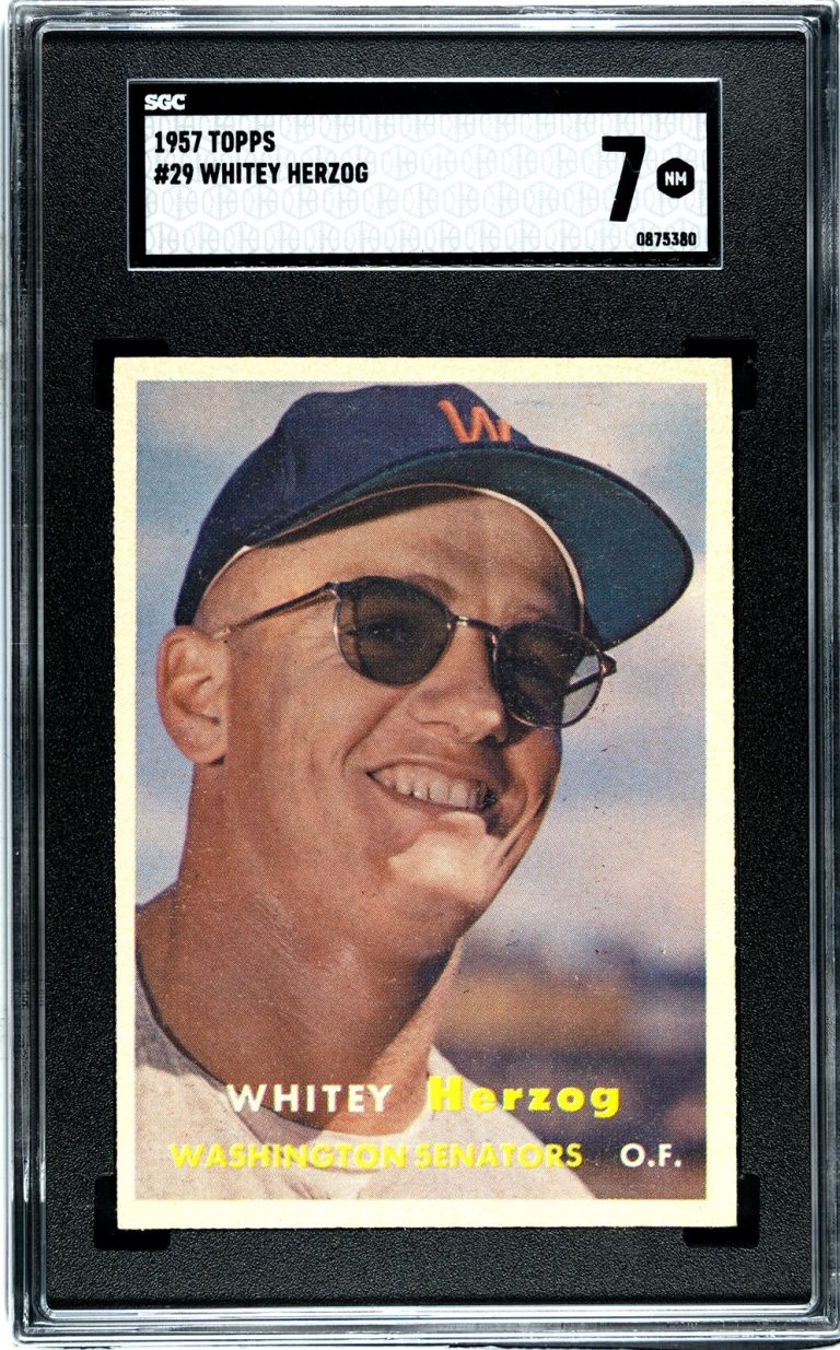 Whitey Herzog 1957 Topps Rookie Card (RC) #29 Senators/HOF - SGC Graded 7 NM