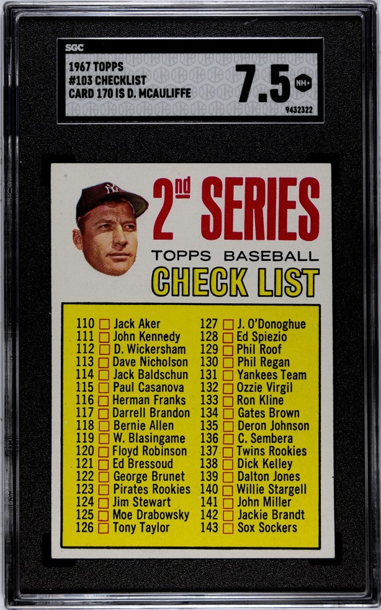 1967 Topps Checklist/Mantle Card #103- 170 D. McAuliffe- SGC Graded 7.5 NM+